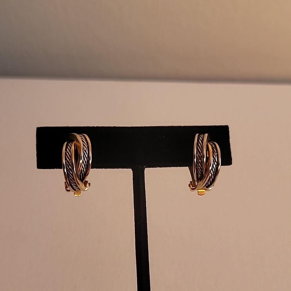 Vintage Elegant Two-Tone Clip On Hoop Earrings